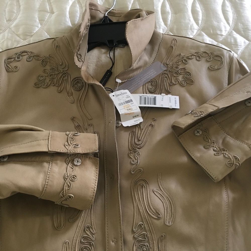 Elie Tahari embroidered leather jacket shirt NWT - Picture 7 of 11